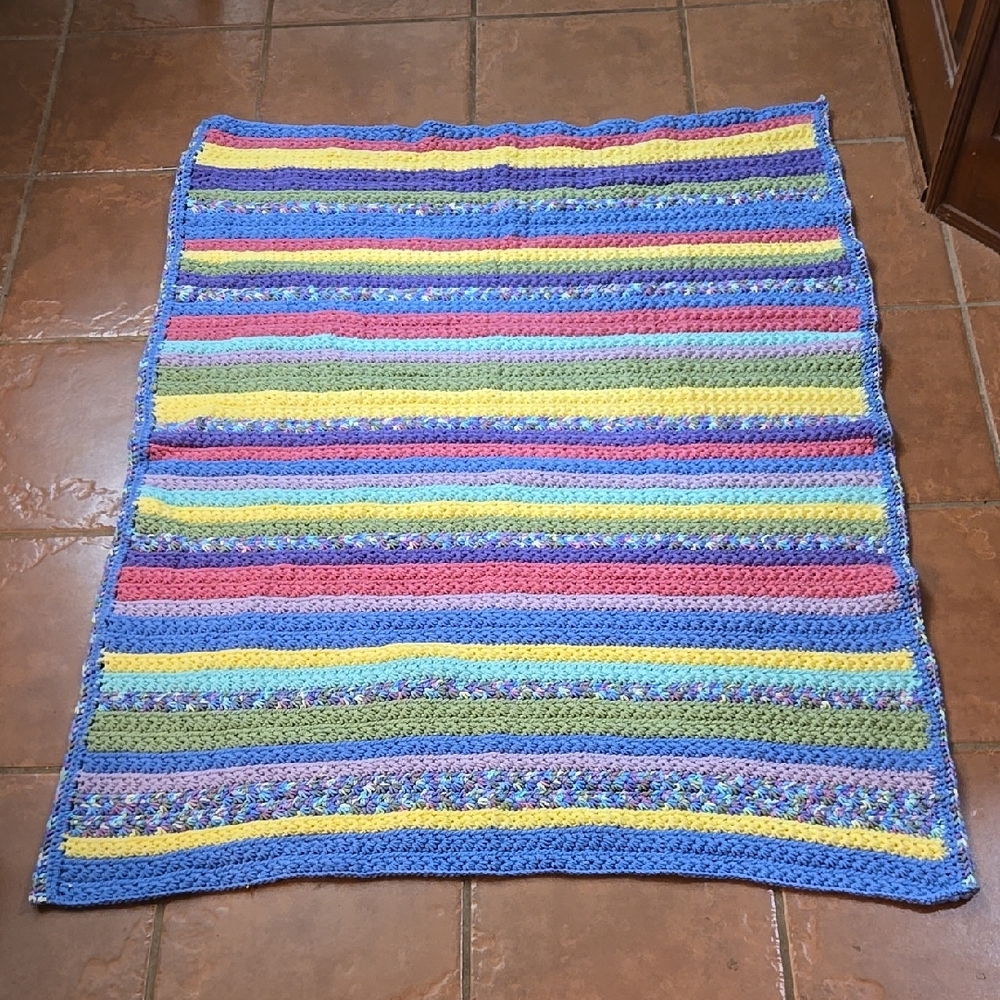 Handmade Crochet Baby Blanket 45" x 36" Lap Blanket Or Throw